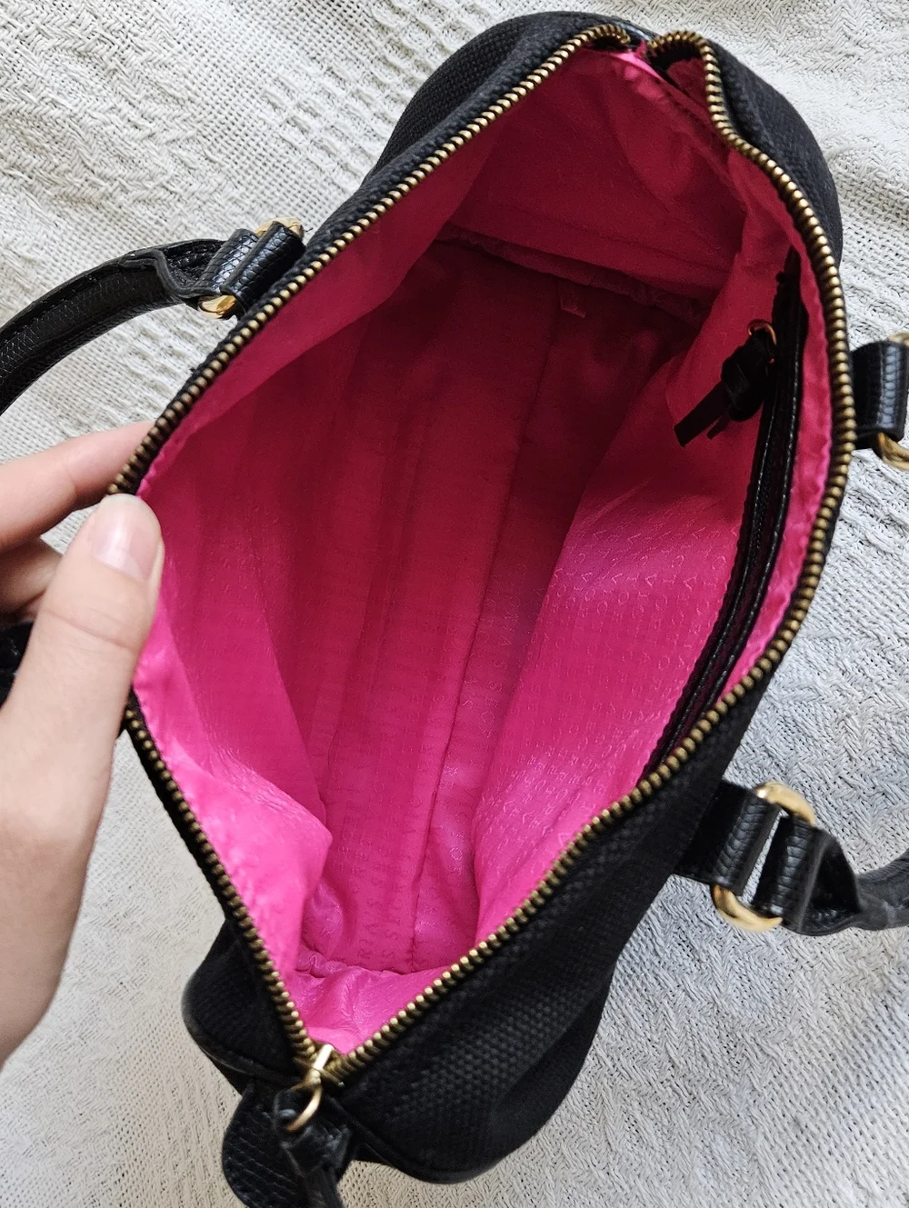 Victoria's Secret Black Canvas Satchel with Gold Hardware